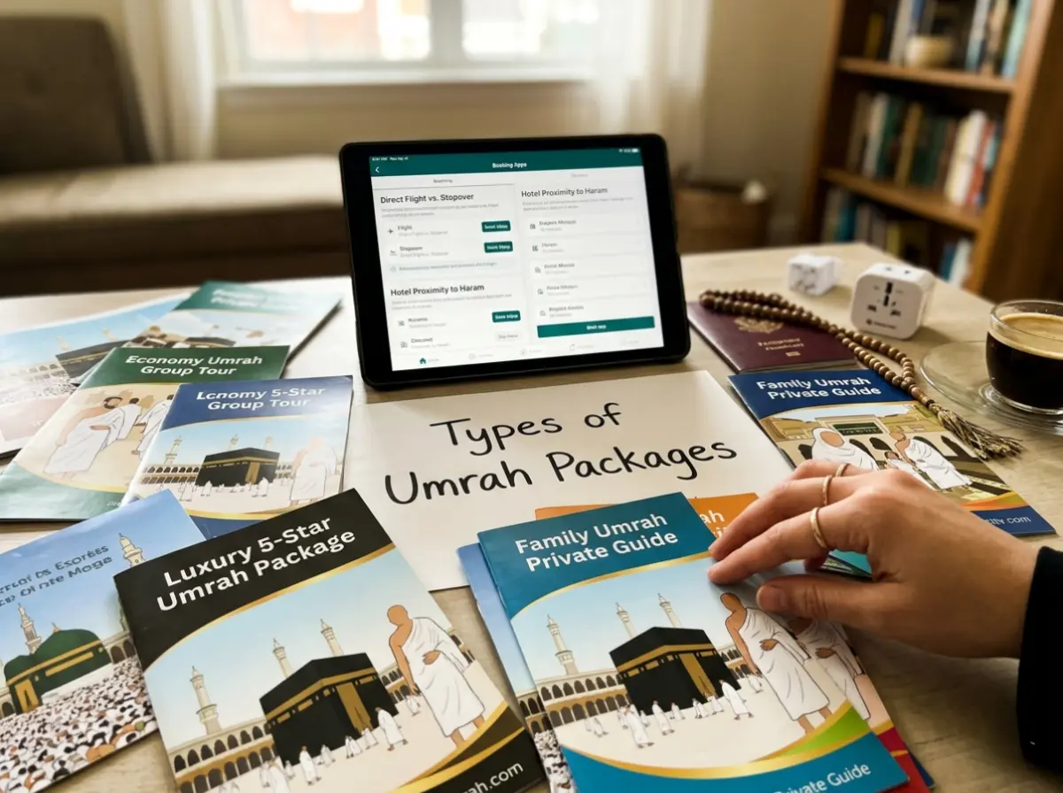 Different Types of Umrah Packages. Economy, Luxury 5-Star, Family and Group Umrah packages. Umrah booking options with direct flights and Haram hotels.