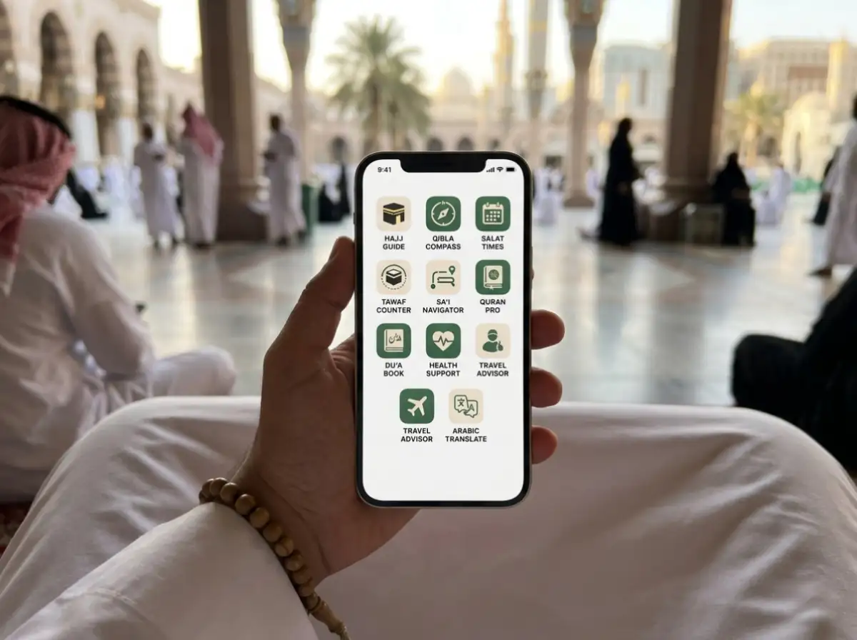 Smartphone screen showing best essential Hajj apps for pilgrims