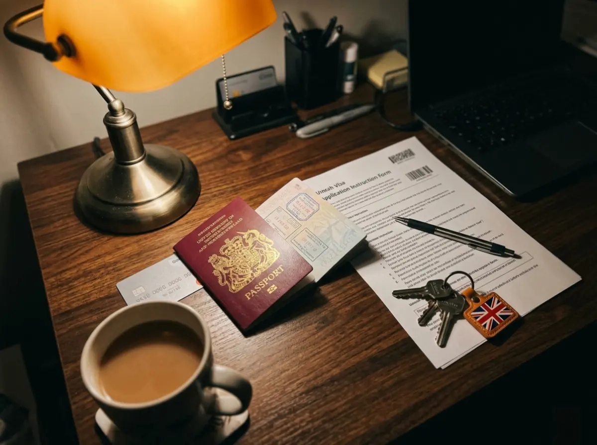 How to apply for an Umrah visa from the UK with passport and travel documents on the table