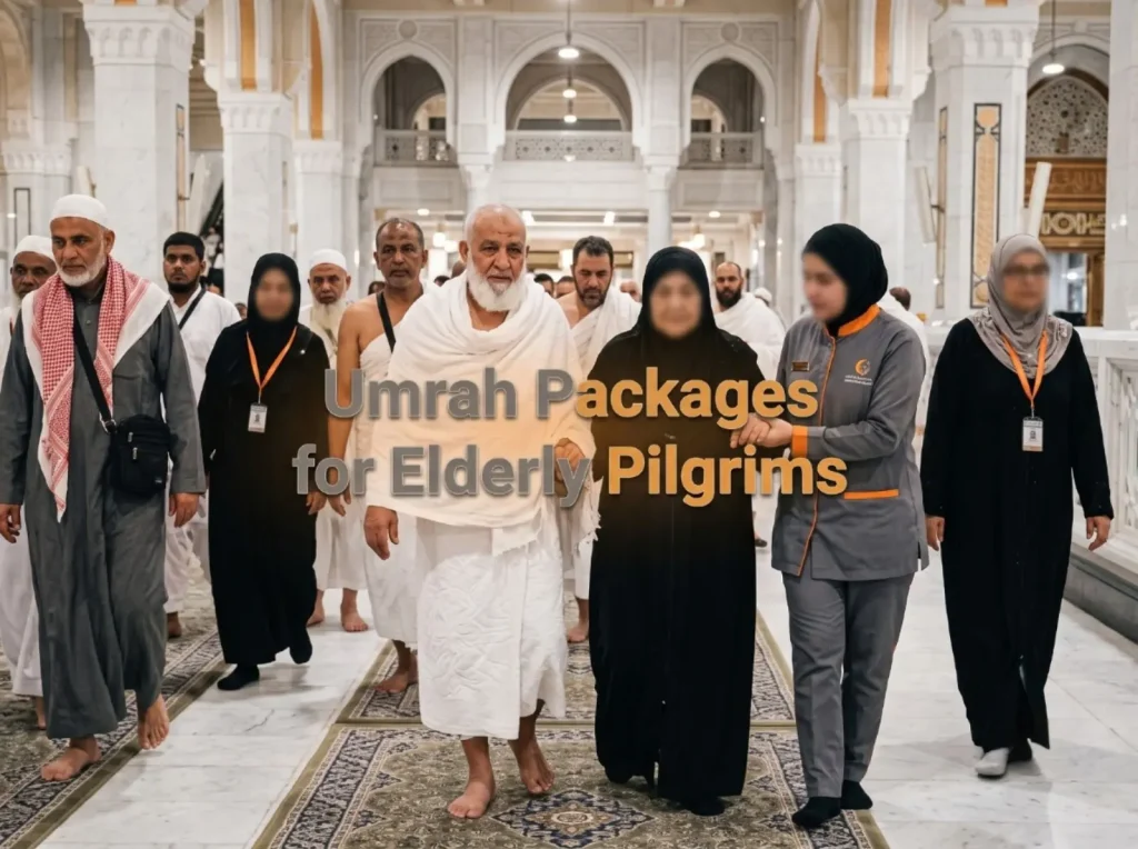 Elderly pilgrims assisted during Umrah Packages for Elderly in Makkah Masjid al-Haram