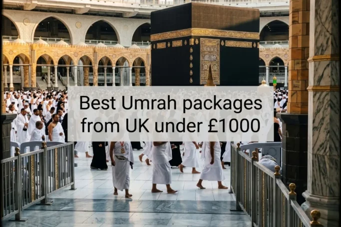 Best Umrah packages from UK under £1000 - Pilgrims in Ihram performing Tawaf around the Kaaba at Masjid al-Haram in Makkah
