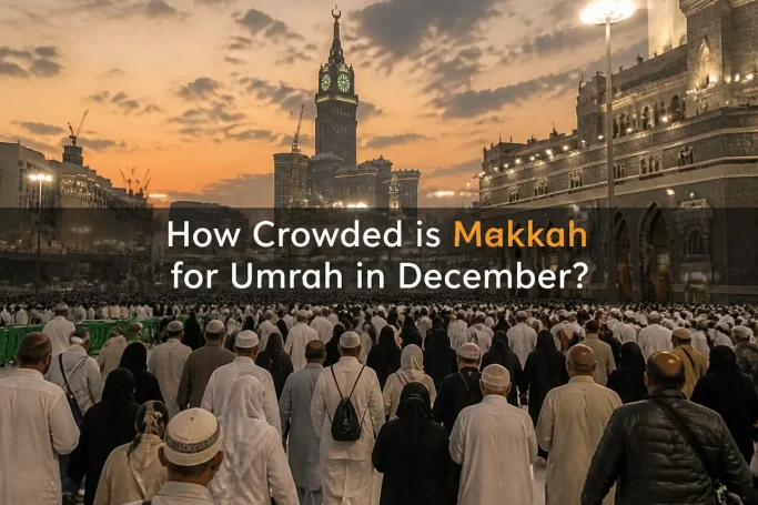 How Crowded is Makkah for Umrah in December - Huge crowds of pilgrims in front of the Kaaba and Clock Tower during peak Umrah season