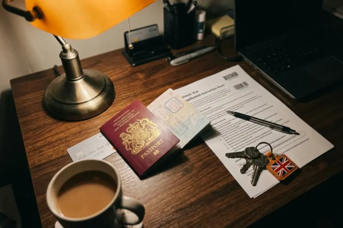 How to apply for an Umrah visa from the UK with passport and travel documents on the table
